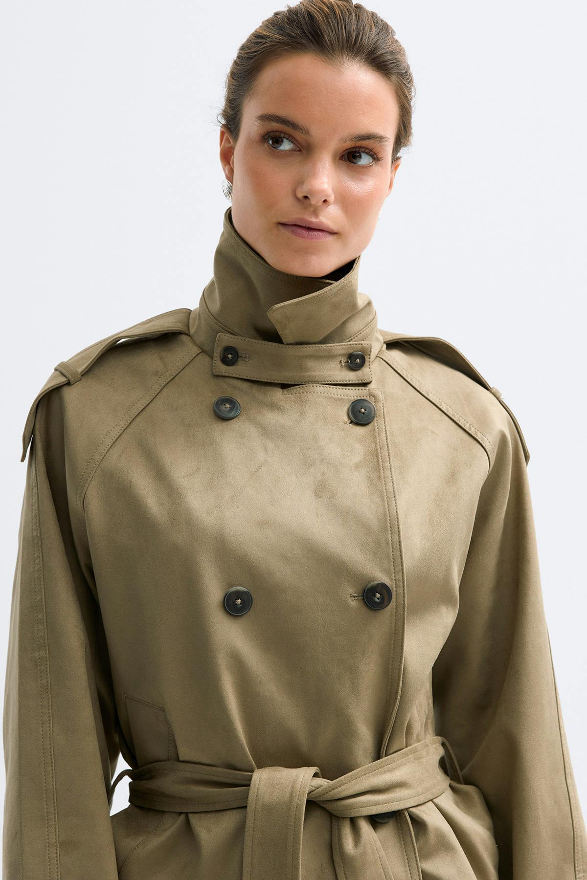 Faux suede belted jacket