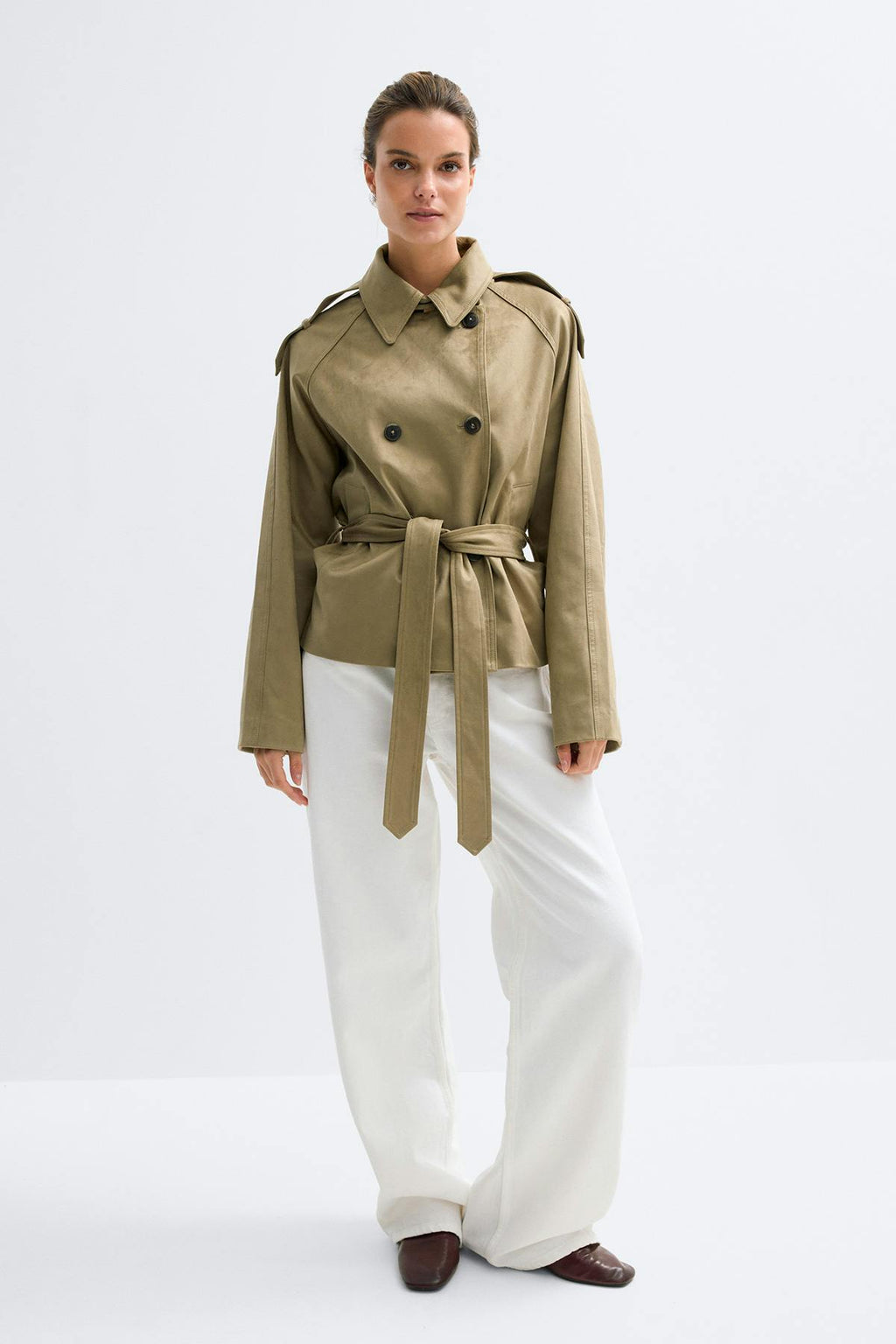 Faux suede belted jacket