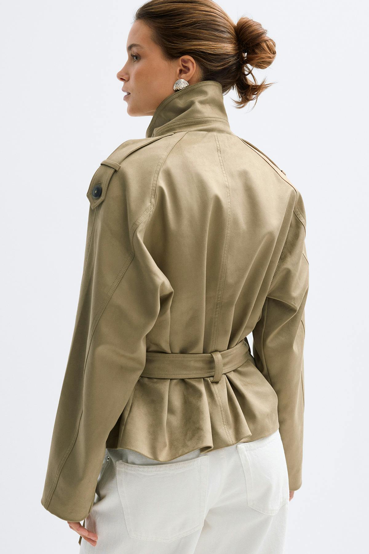 Faux suede belted jacket
