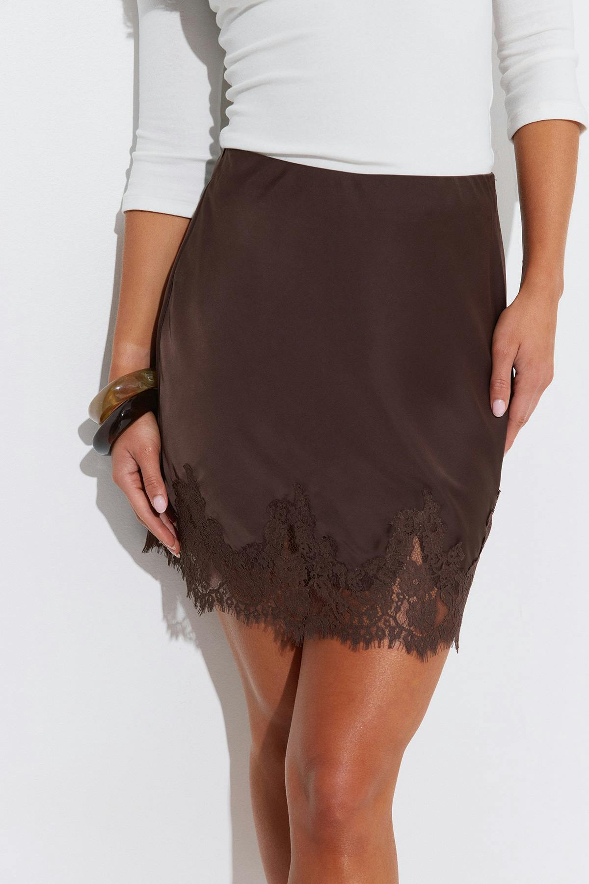 Lace satin mini skirt