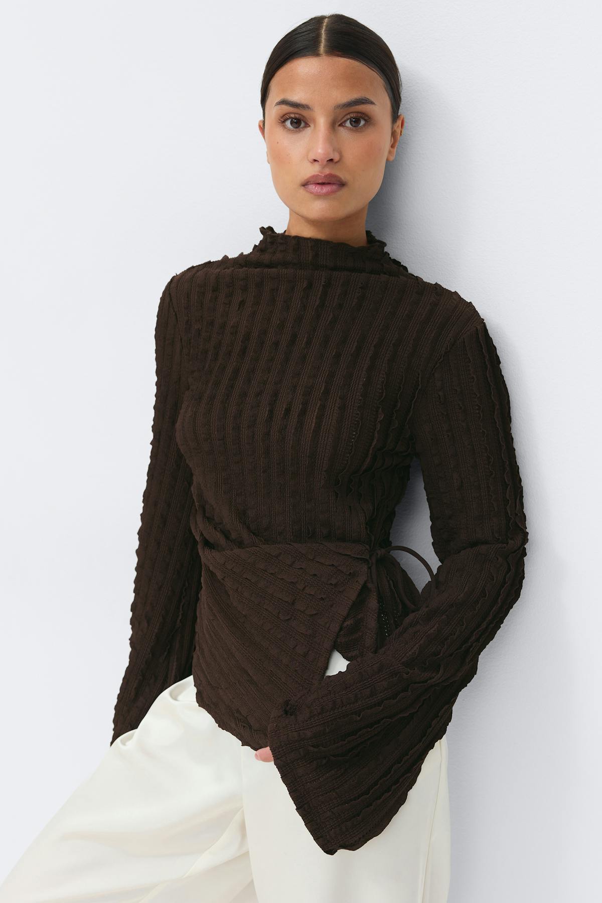 Textured tie detail top
