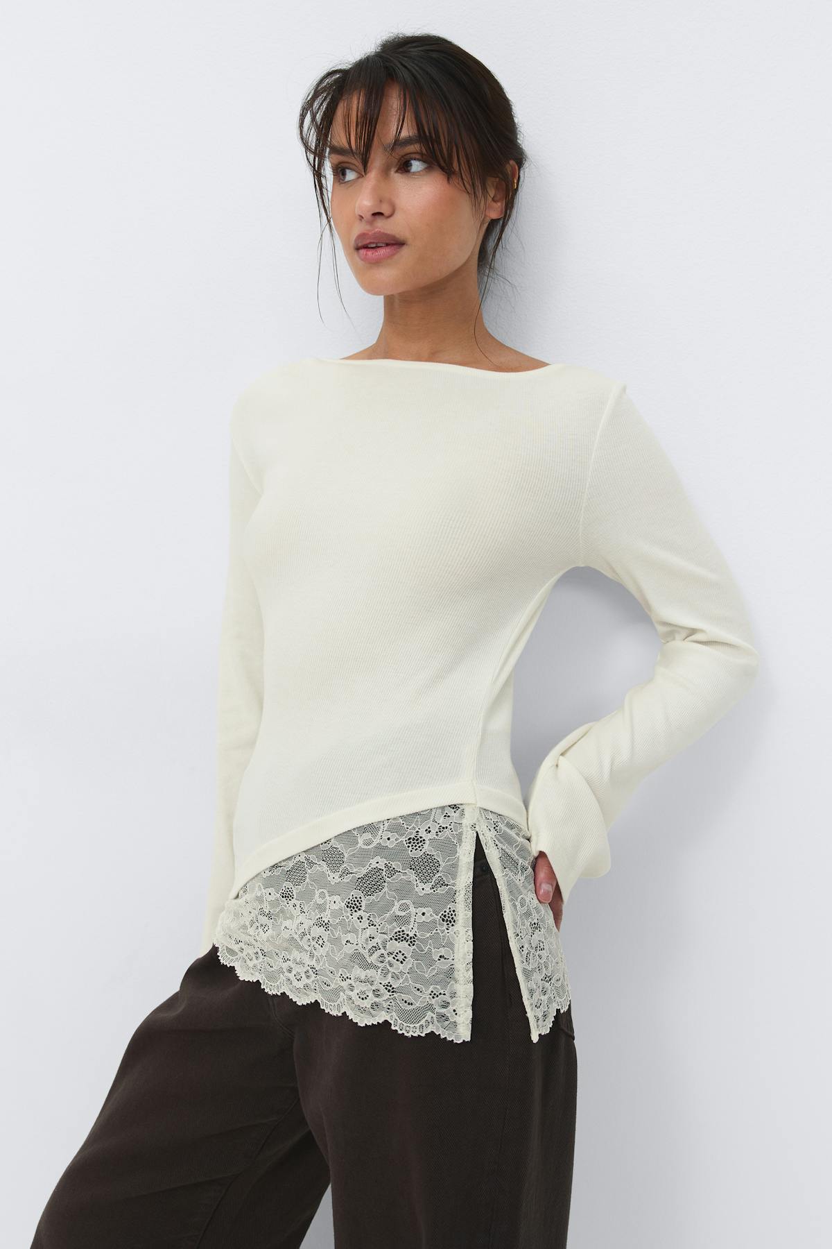 Lace detail boatneck top