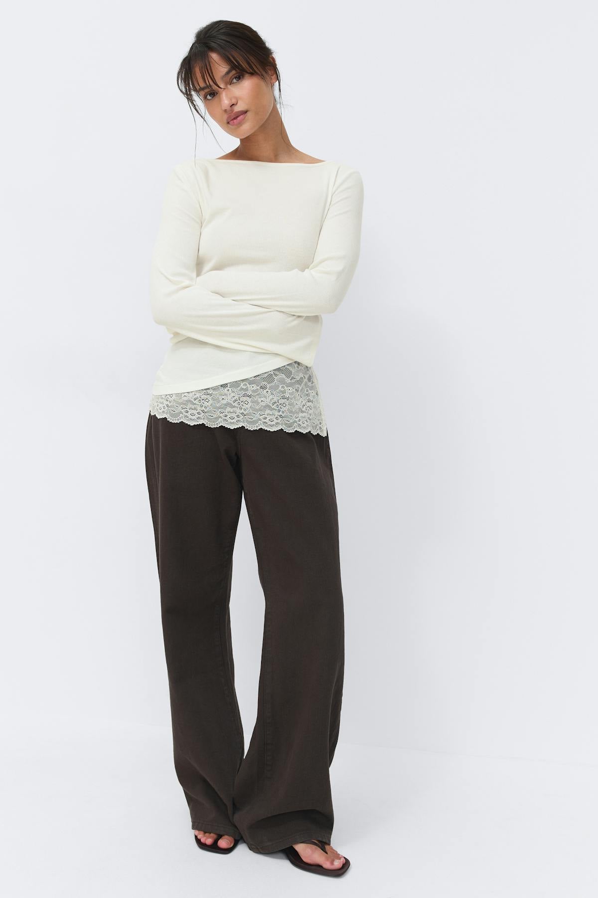 Lace detail boatneck top