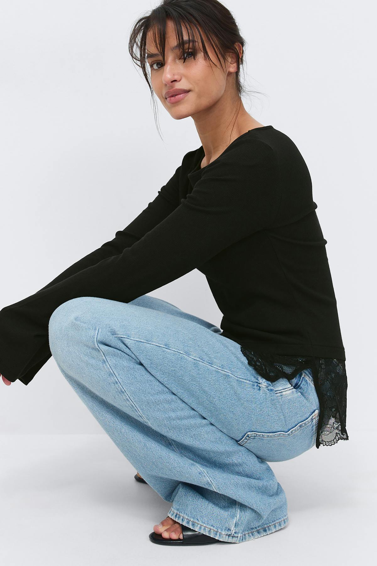 Lace detail boatneck top
