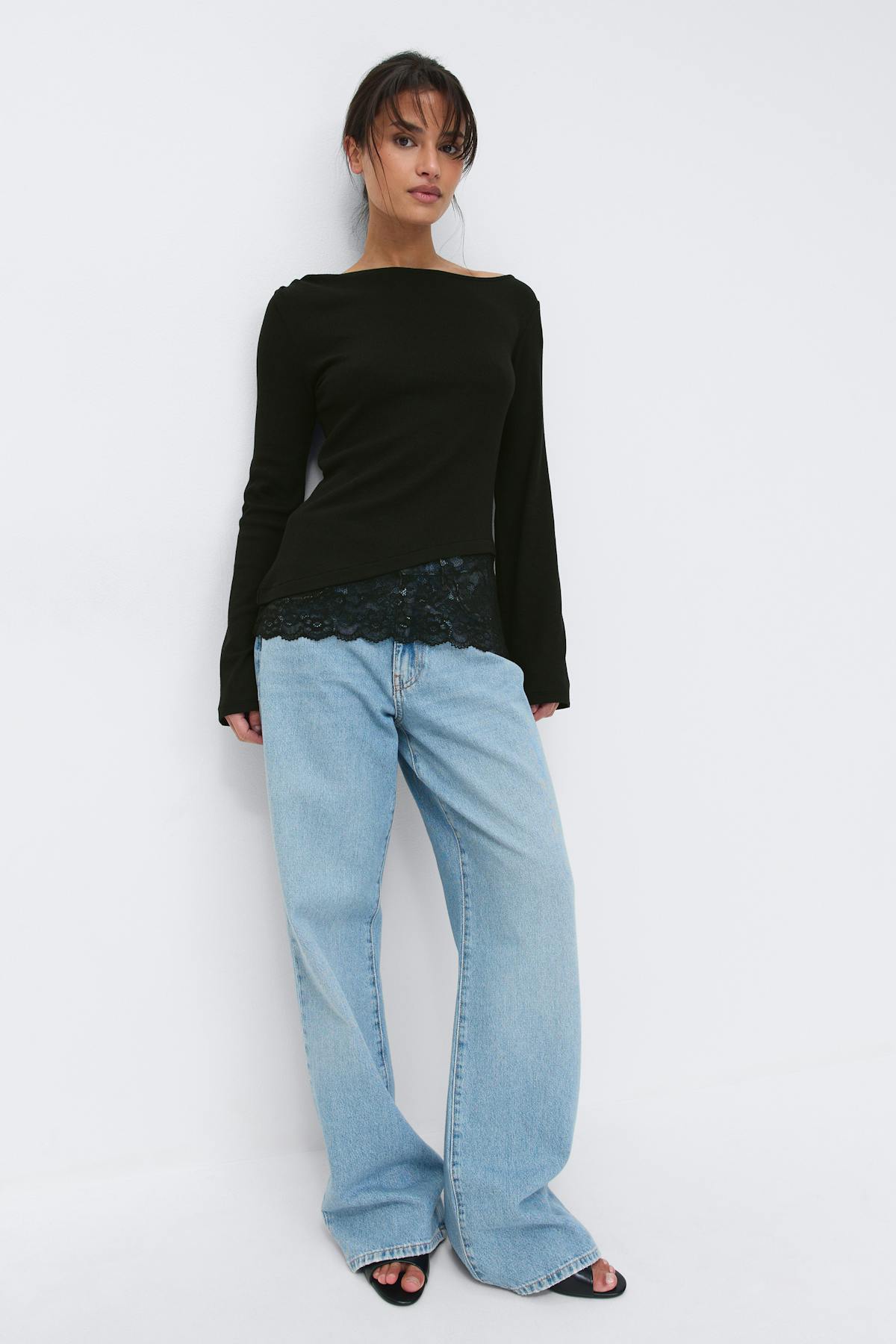 Lace detail boatneck top