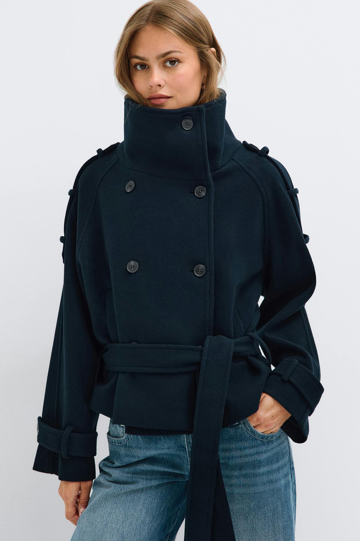 Wool blend short jacket