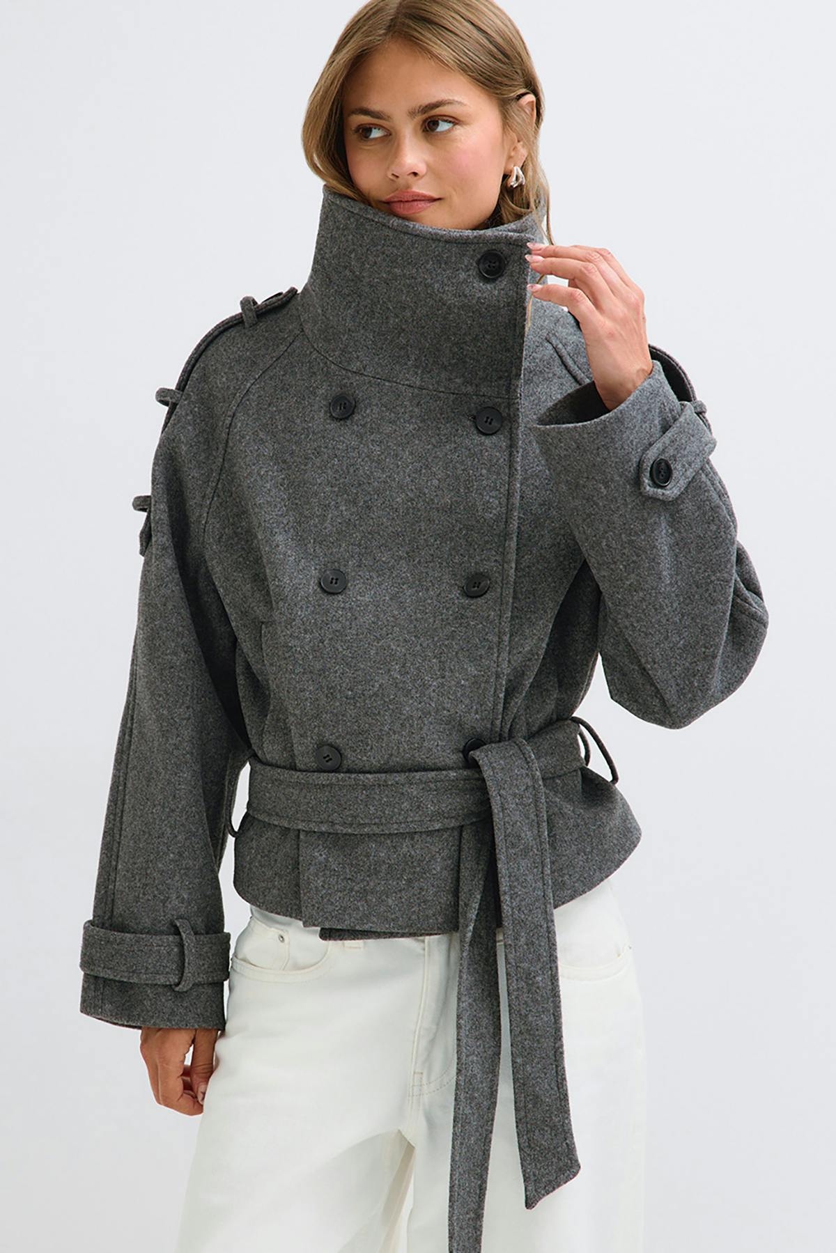 Wool blend short jacket