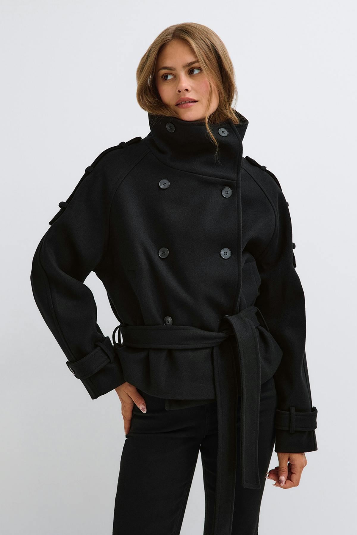 Wool blend short jacket
