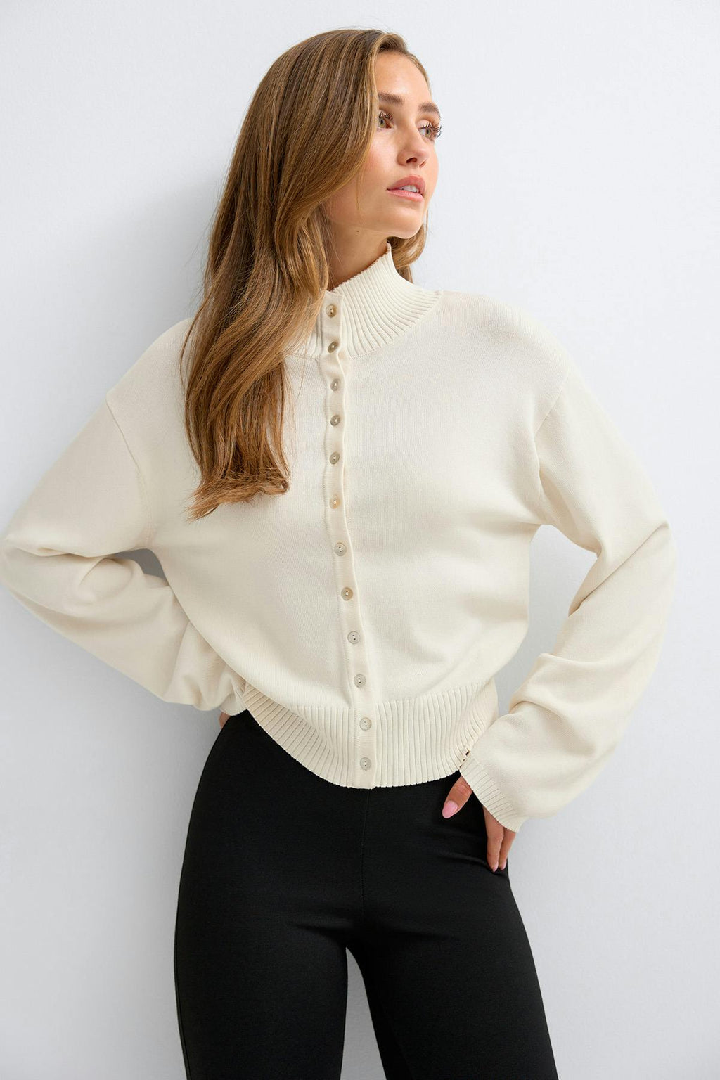 Turtleneck knitted cardigan