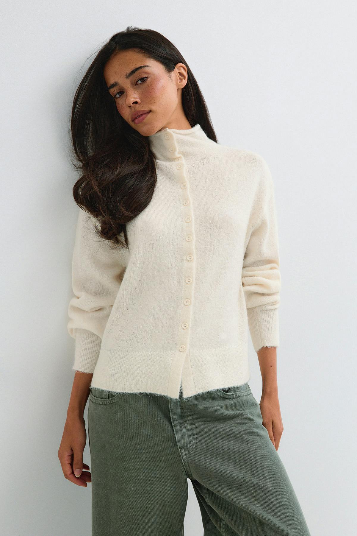 Alpaca funnel knitted cardigan