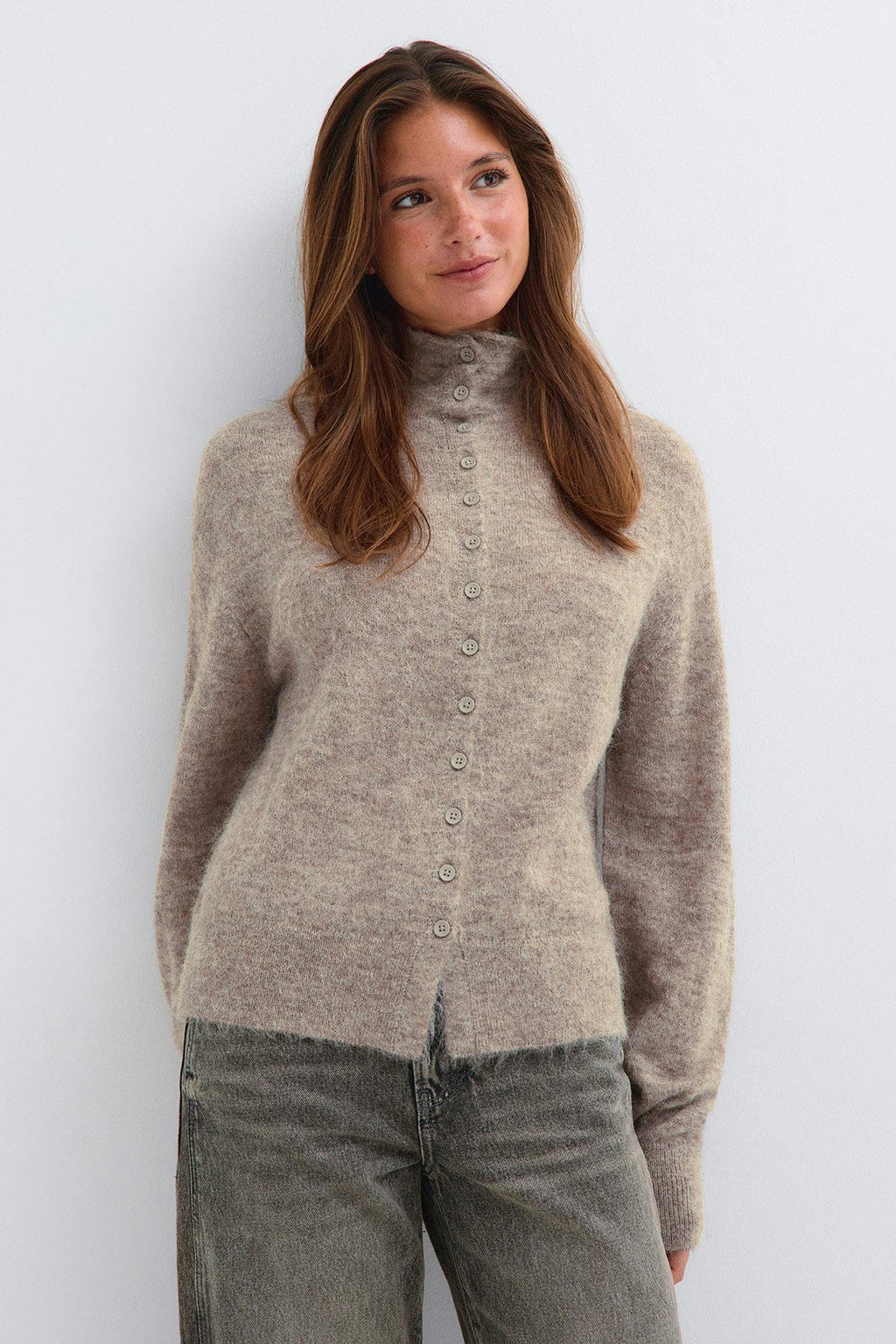 Alpaca funnel knitted cardigan