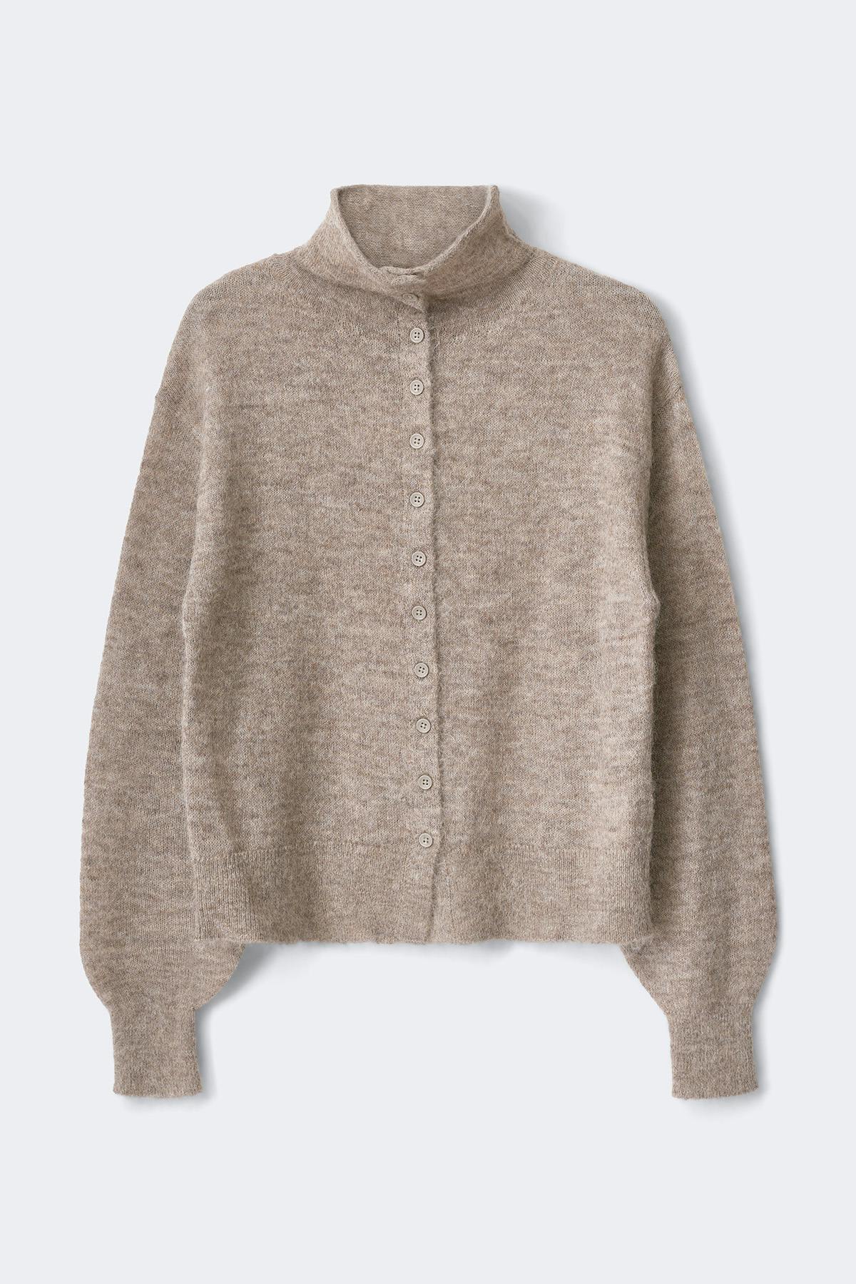 Alpaca funnel knitted cardigan