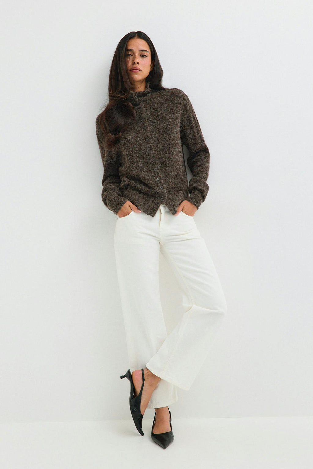 Alpaca funnel knitted cardigan