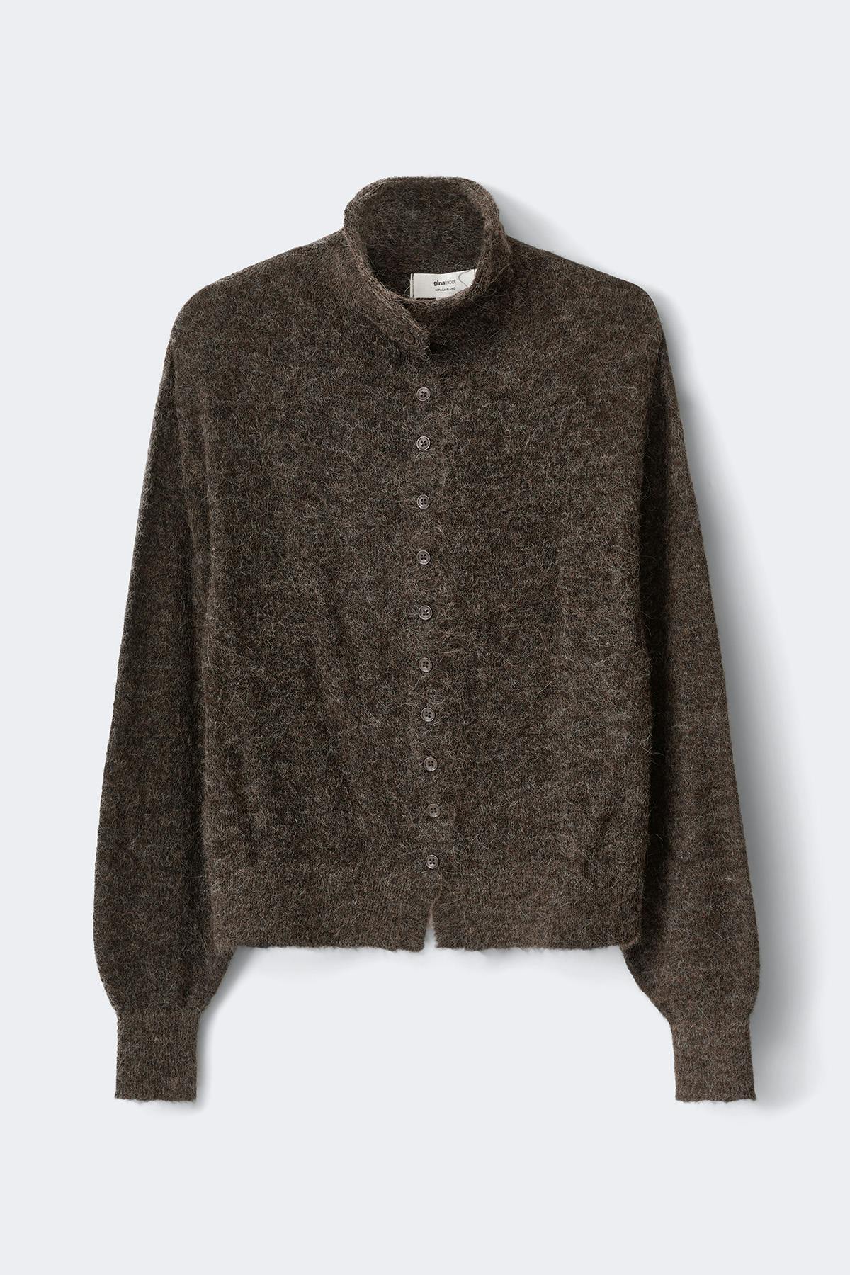 Alpaca funnel knitted cardigan