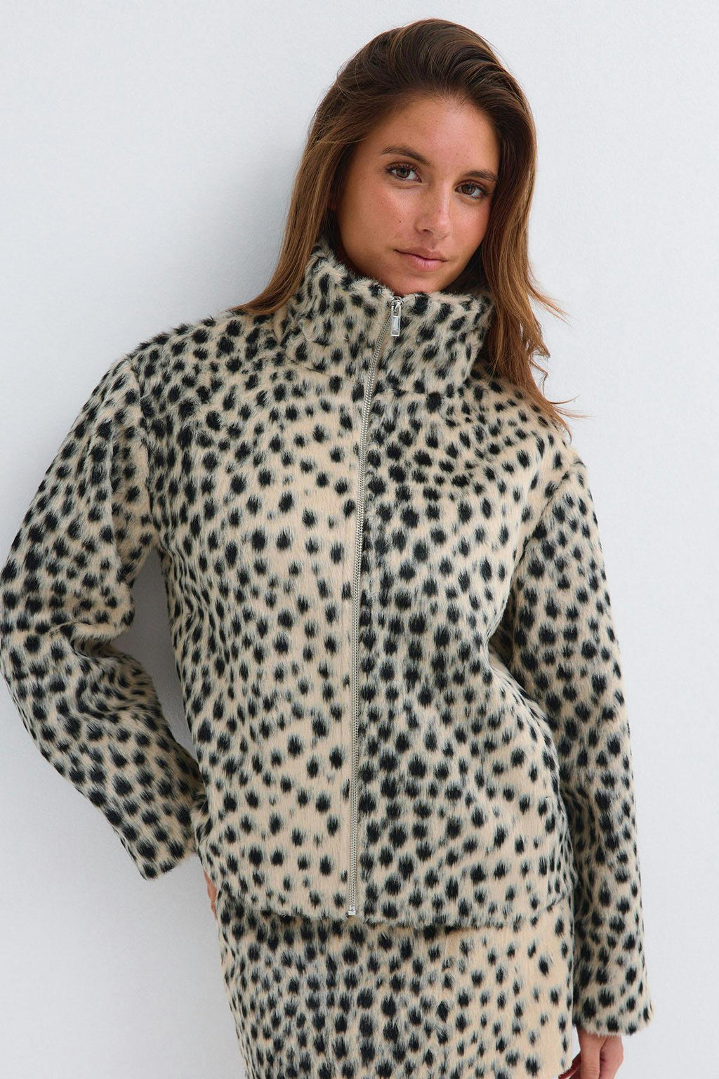 Faux fur high neck jacket