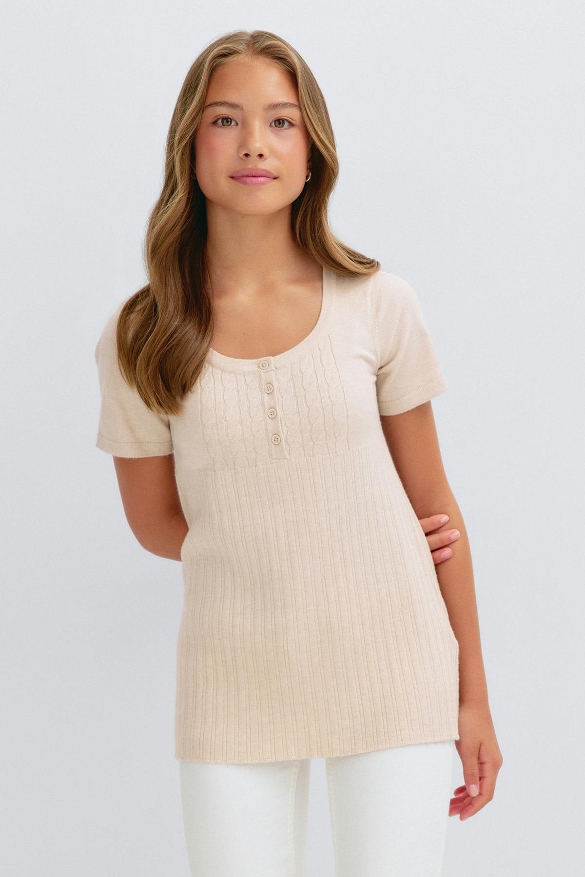 Y knitted short sleeve top