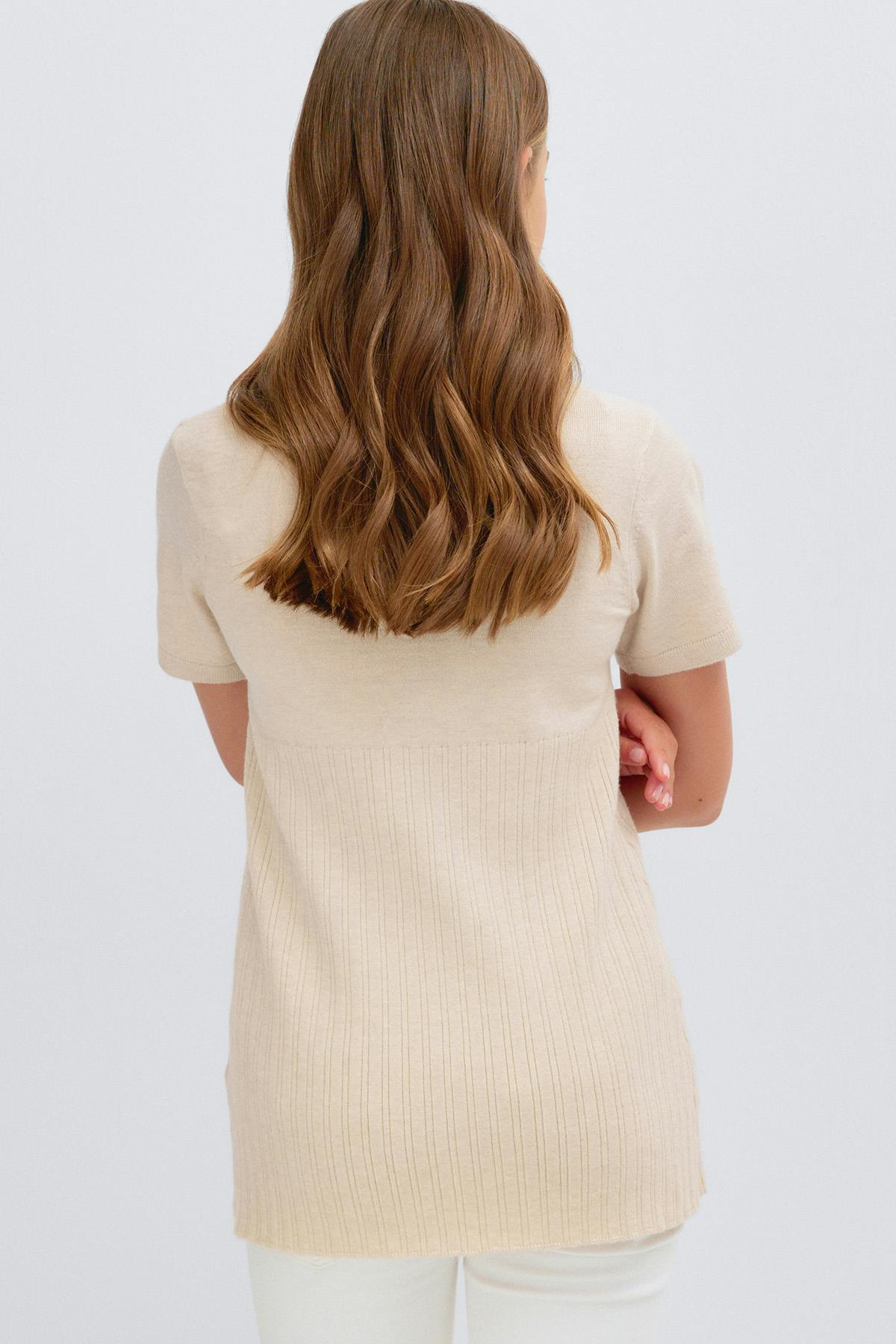 Y knitted short sleeve top