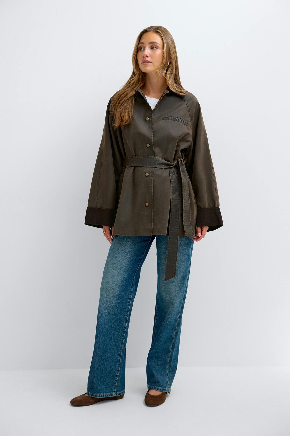 Waxed effect belted jacket