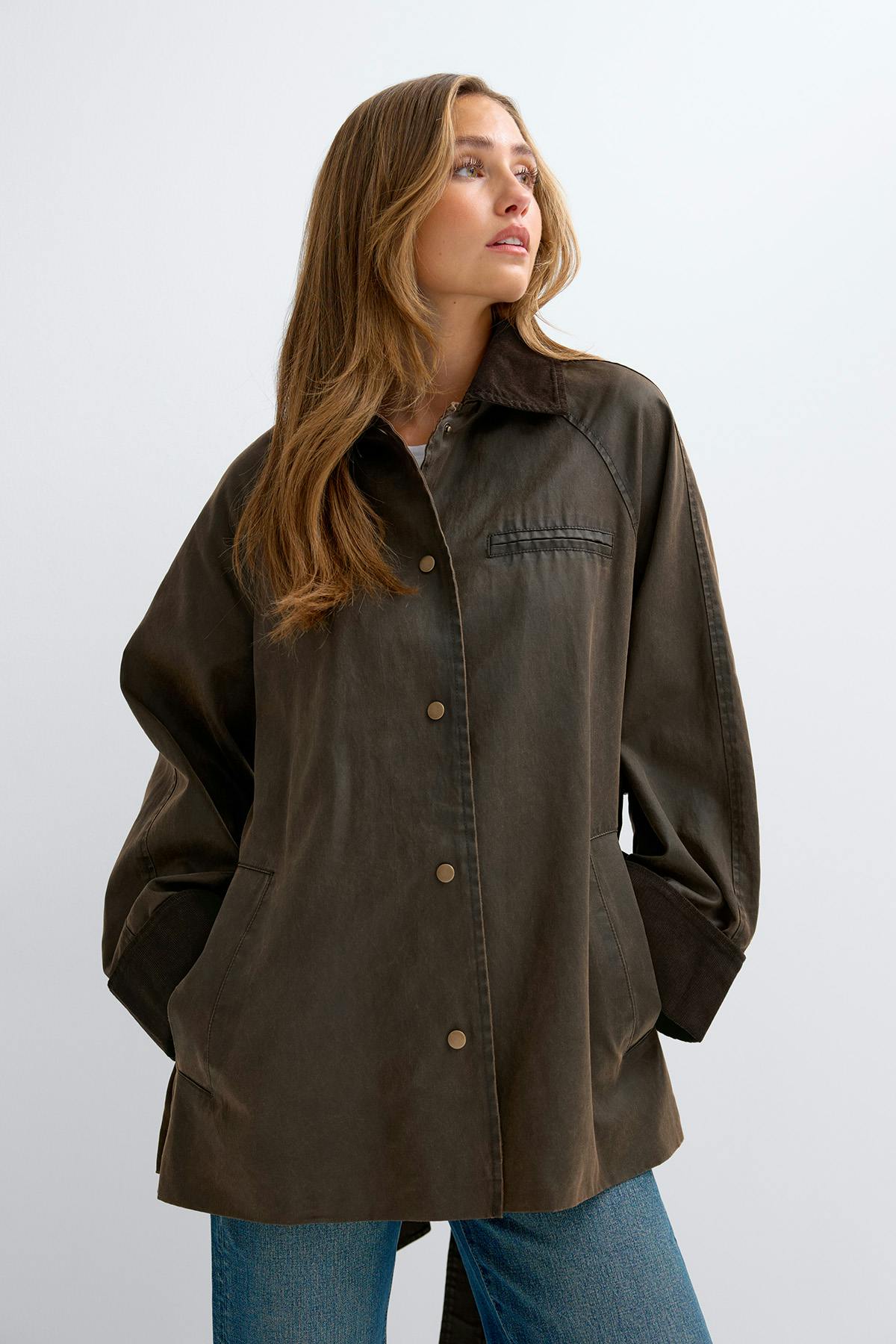Waxed effect belted jacket