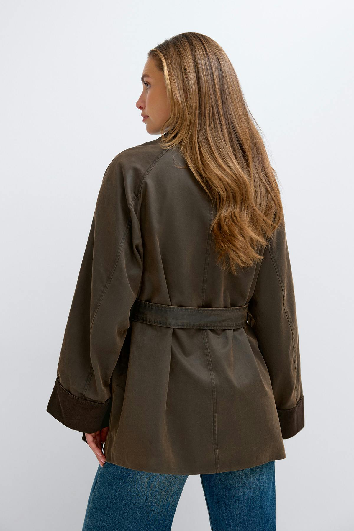 Waxed effect belted jacket
