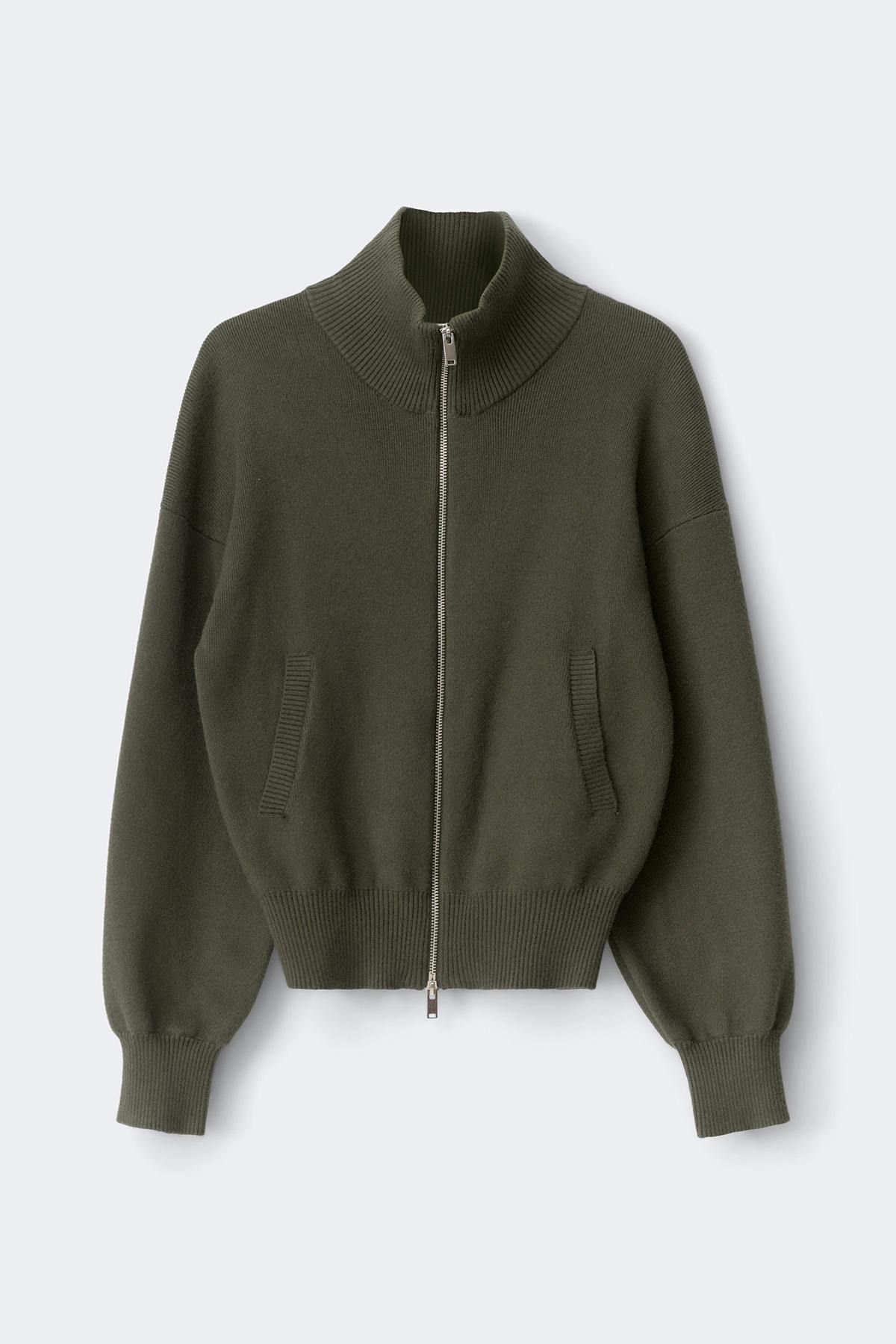Knitted zip bomber cardigan
