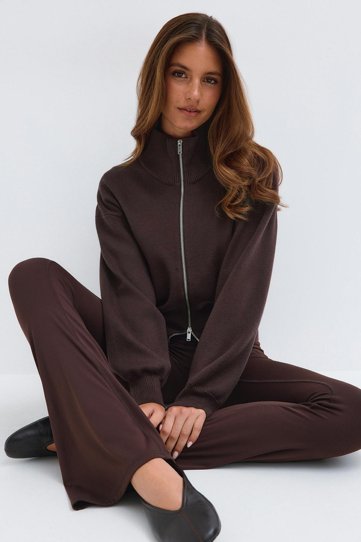 Knitted zip bomber cardigan