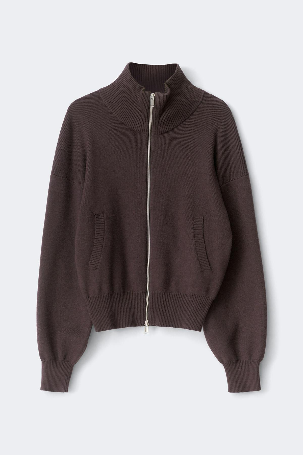 Knitted zip bomber cardigan