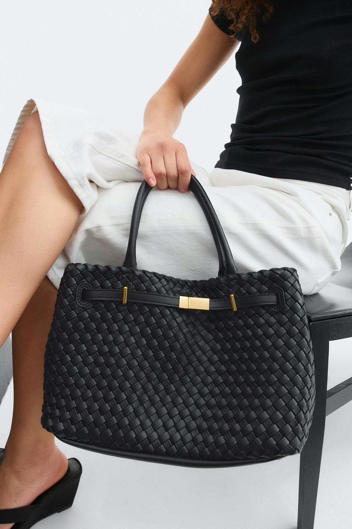 Braided top handle bag