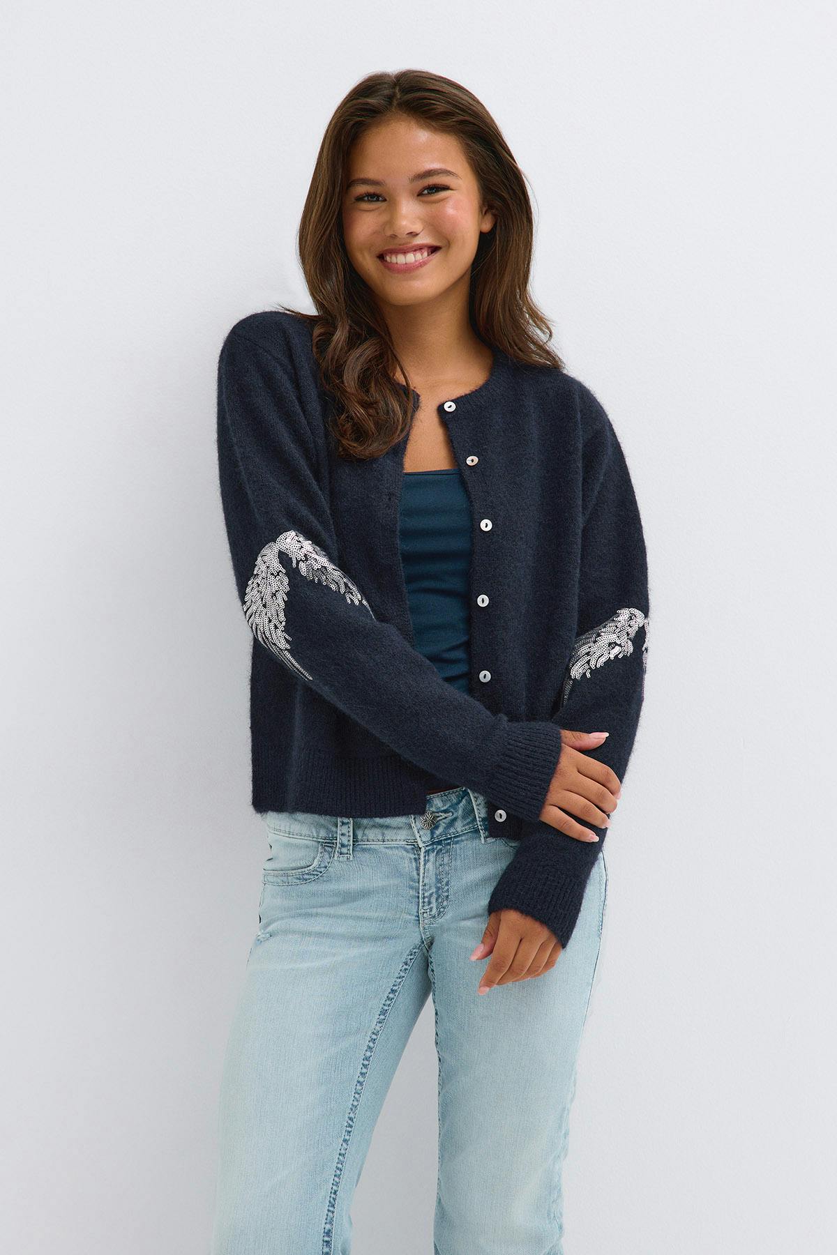 Y knitted sequin cardigan