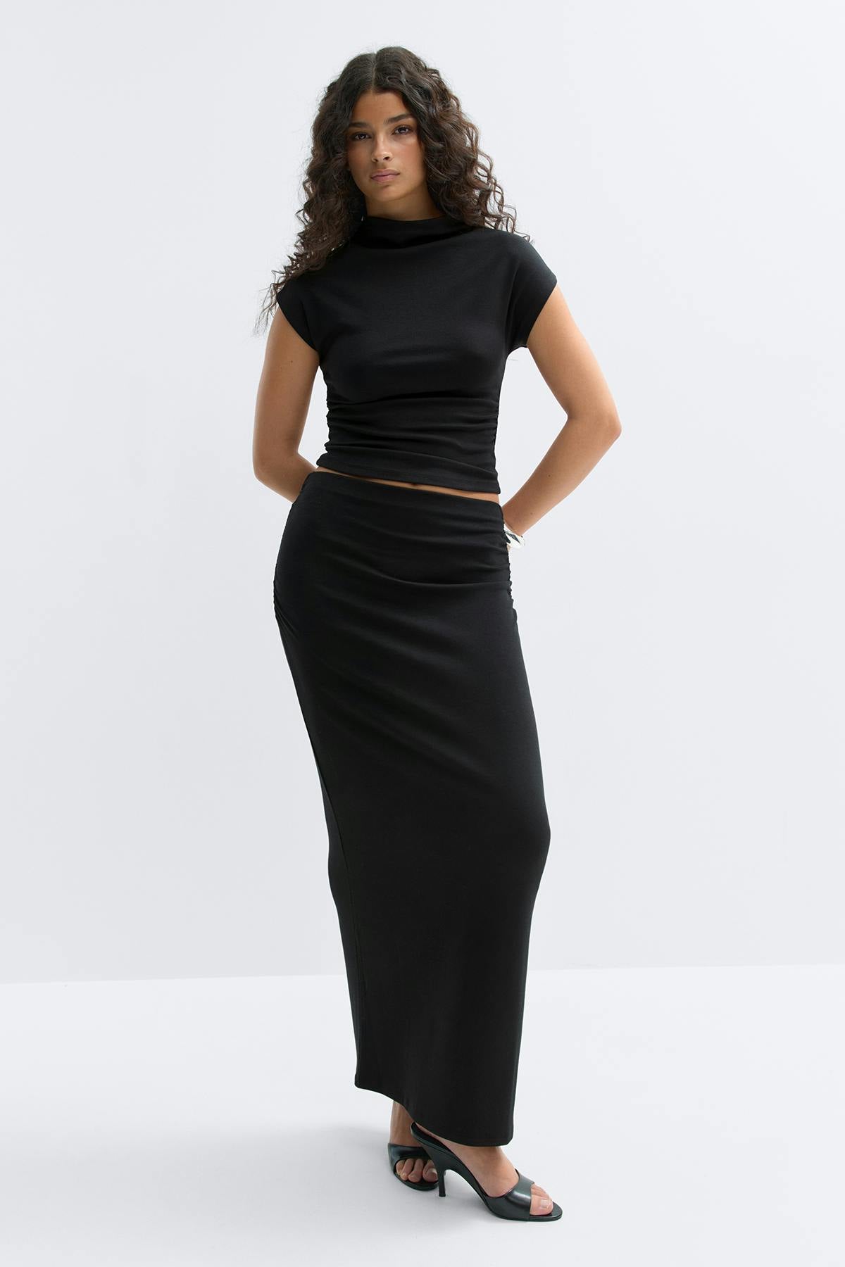 Ruched maxi skirt