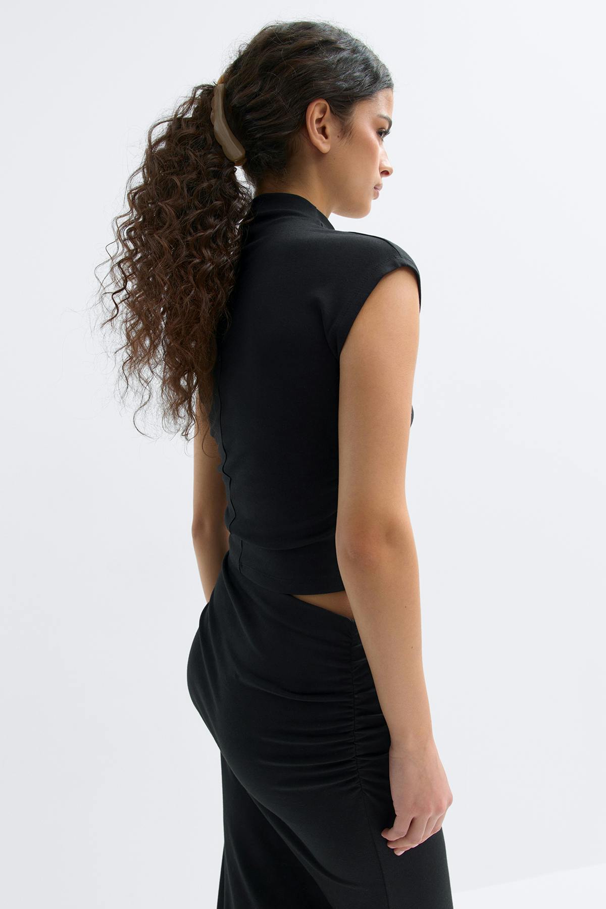 Ruched funnel neck top