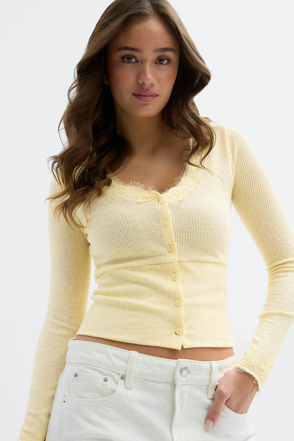 Lace detail button top