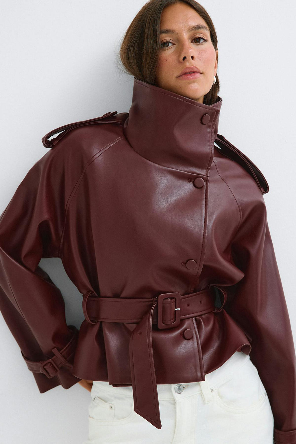 Pu high neck jacket