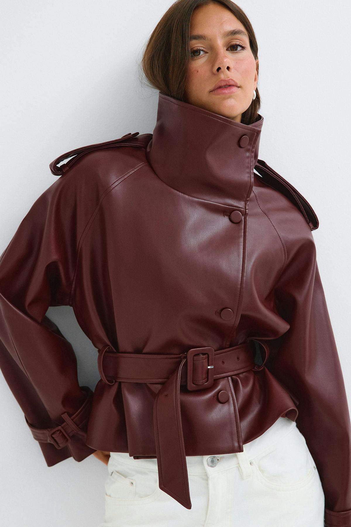 Pu high neck jacket