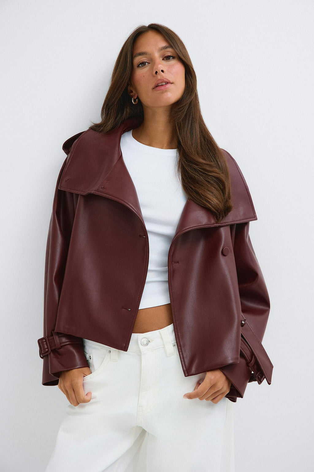 Pu high neck jacket