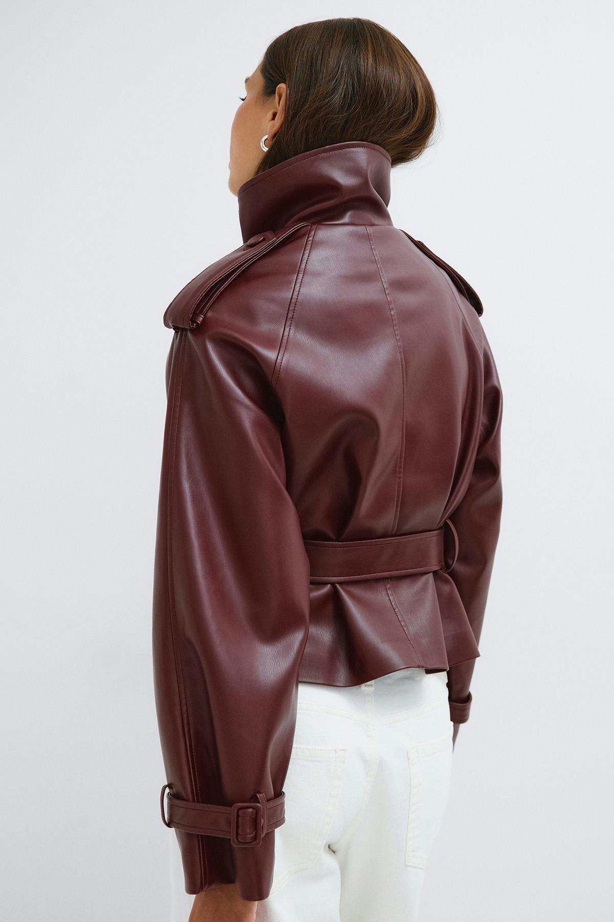 Pu high neck jacket