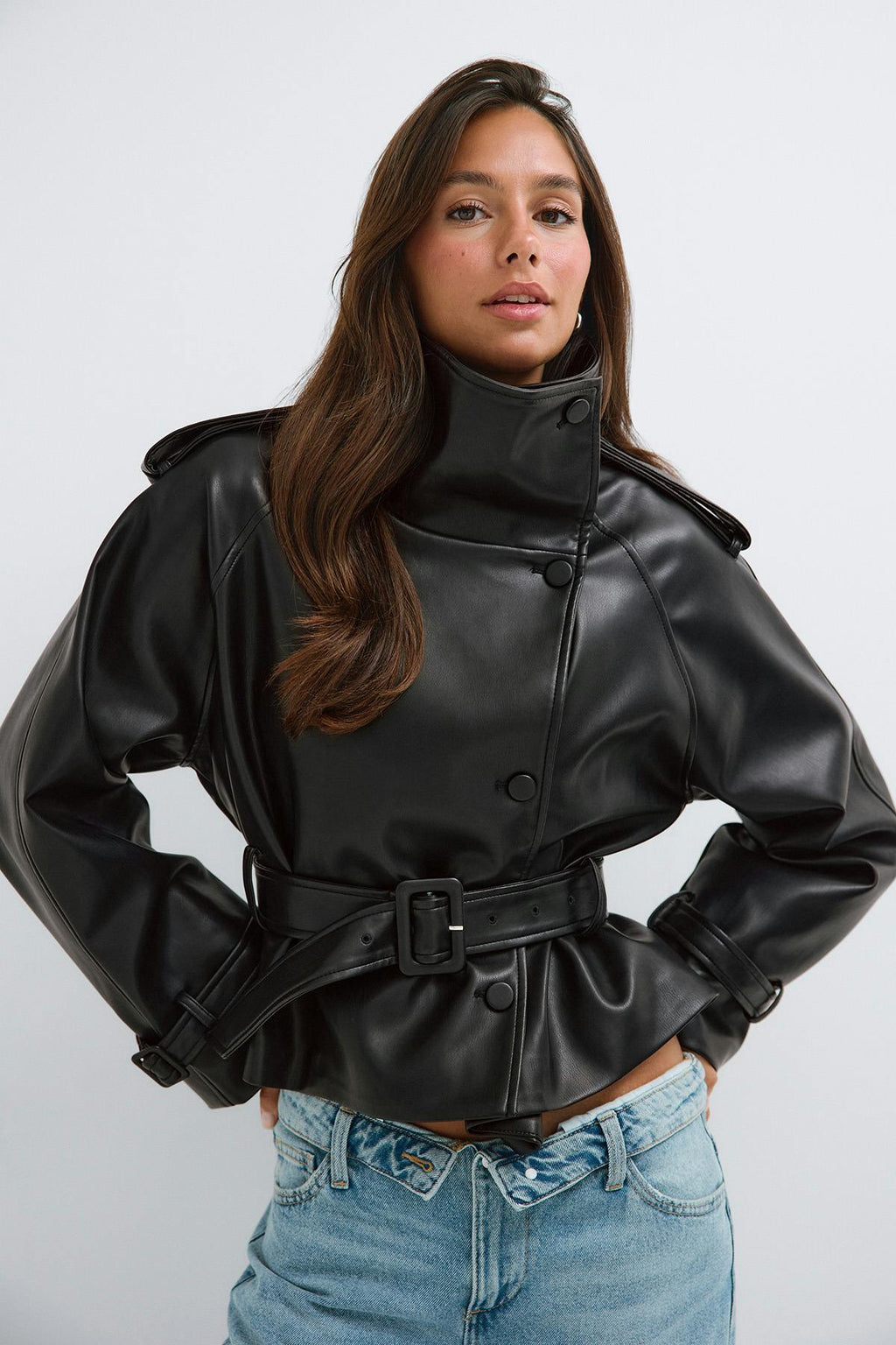 Pu high neck jacket