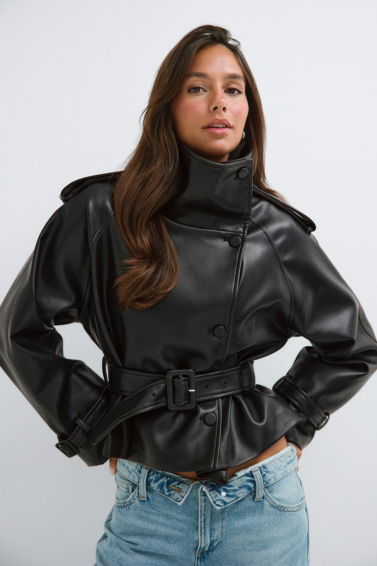 Pu high neck jacket