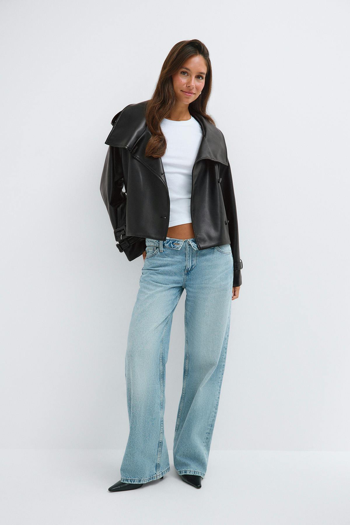 Pu high neck jacket