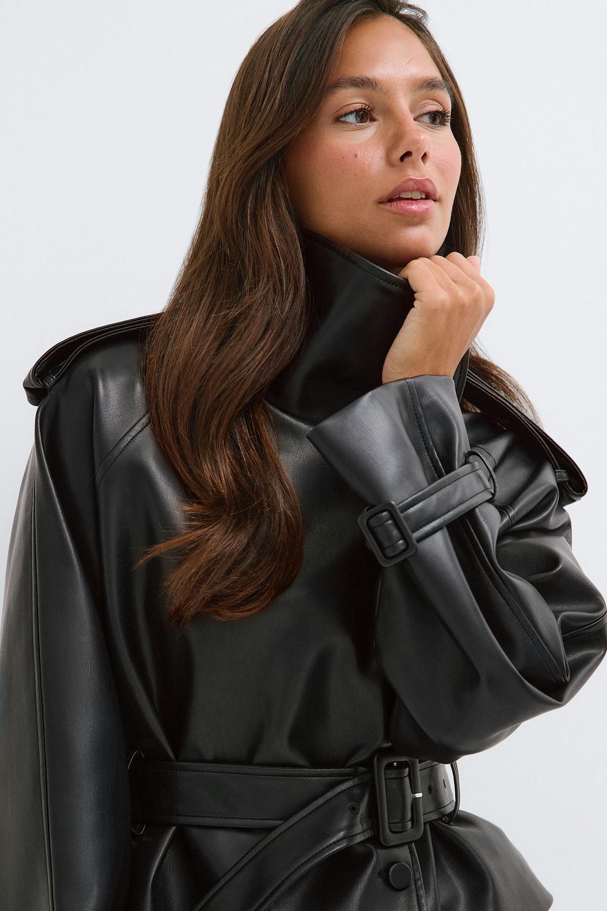 Pu high neck jacket