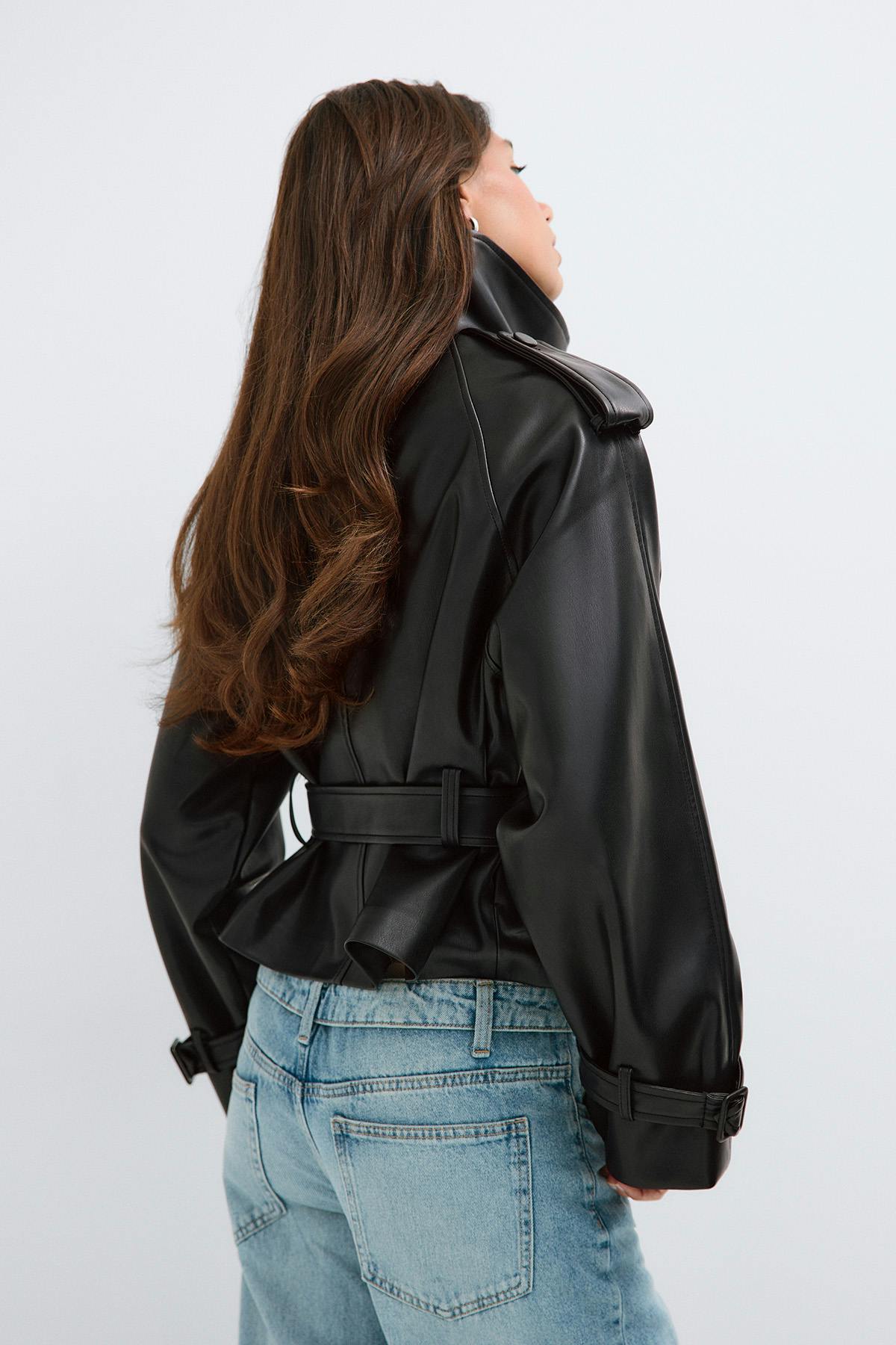 Pu high neck jacket