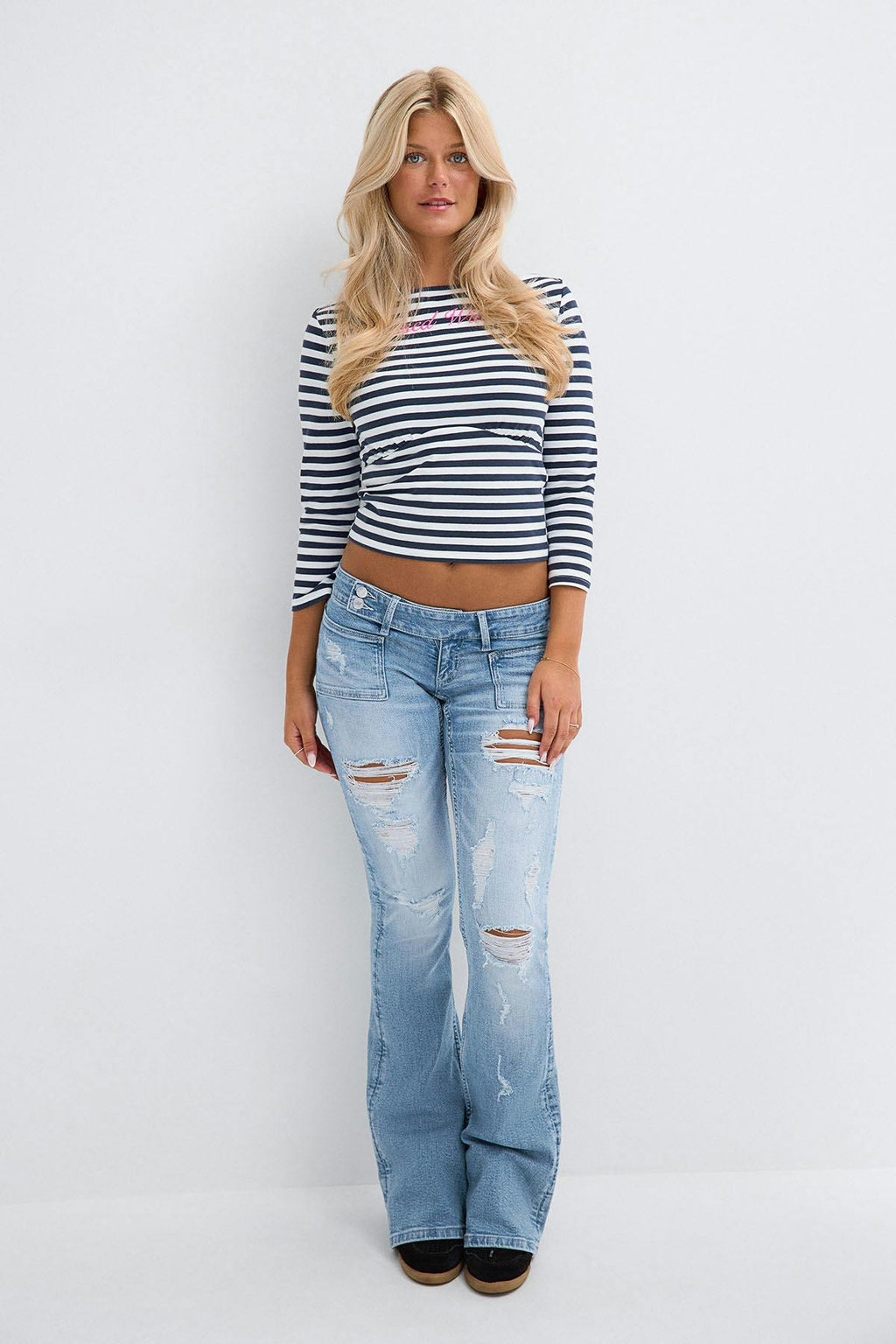 14+ pleated flare jeans