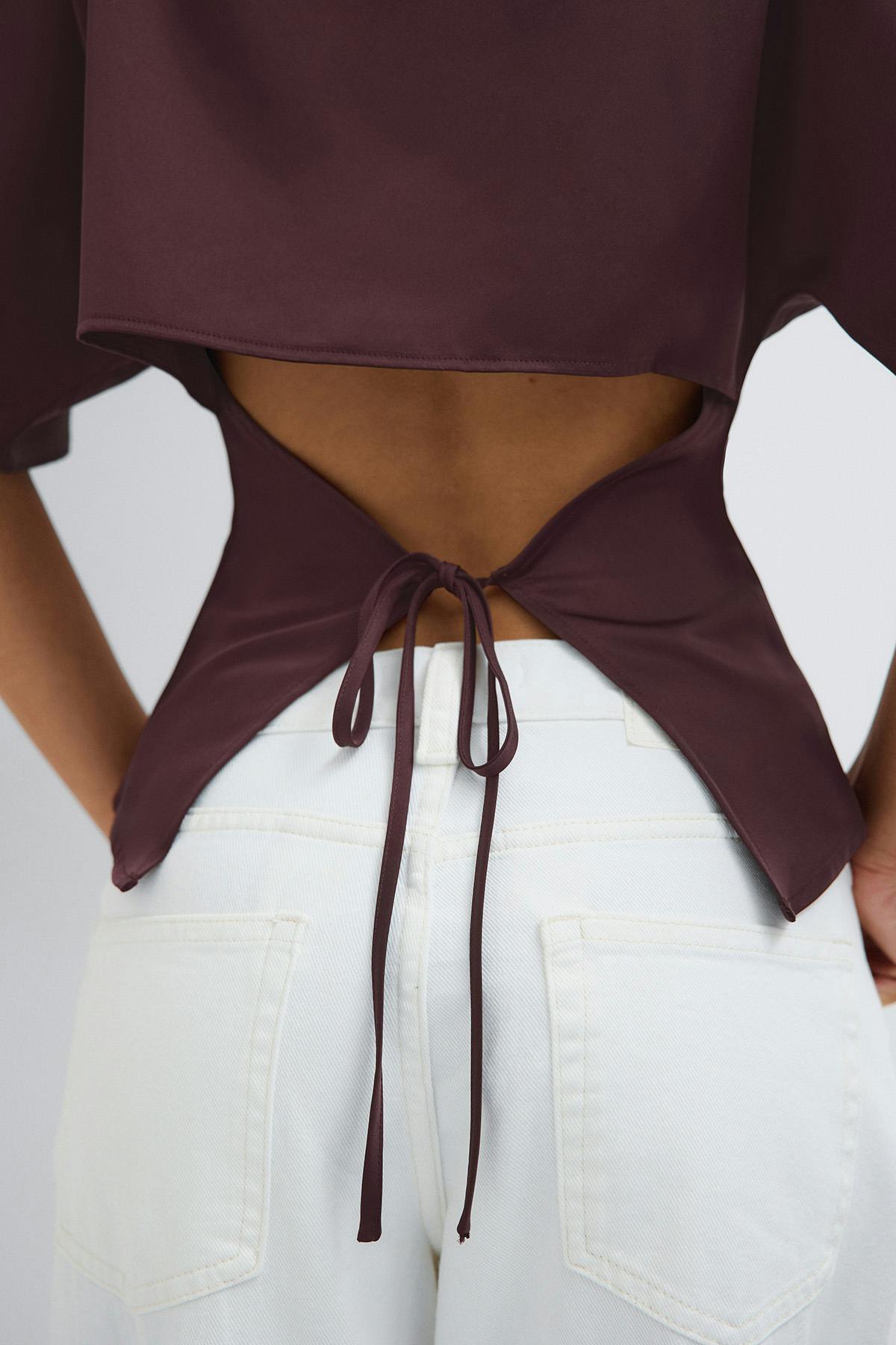Open back satin blouse