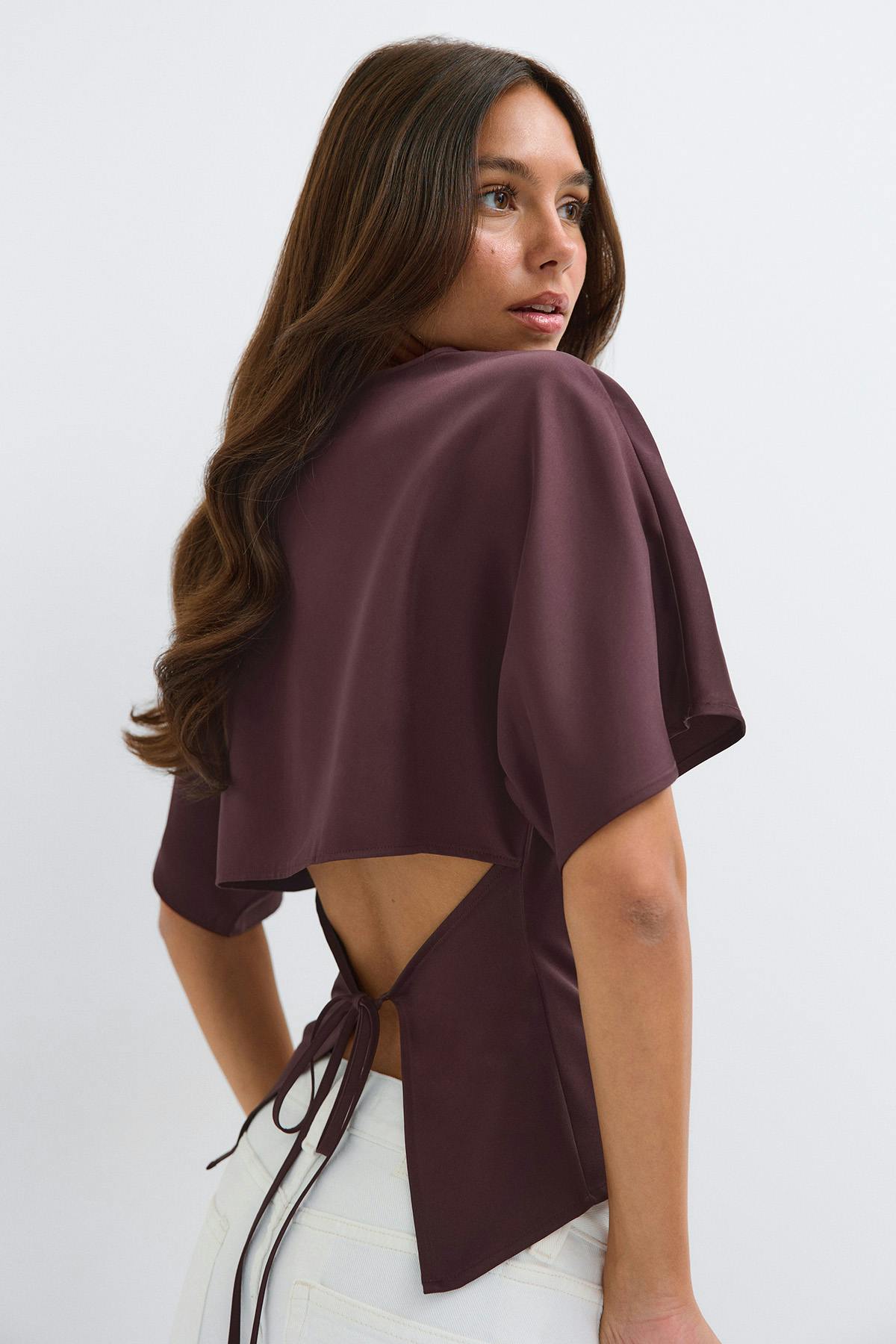Open back satin blouse