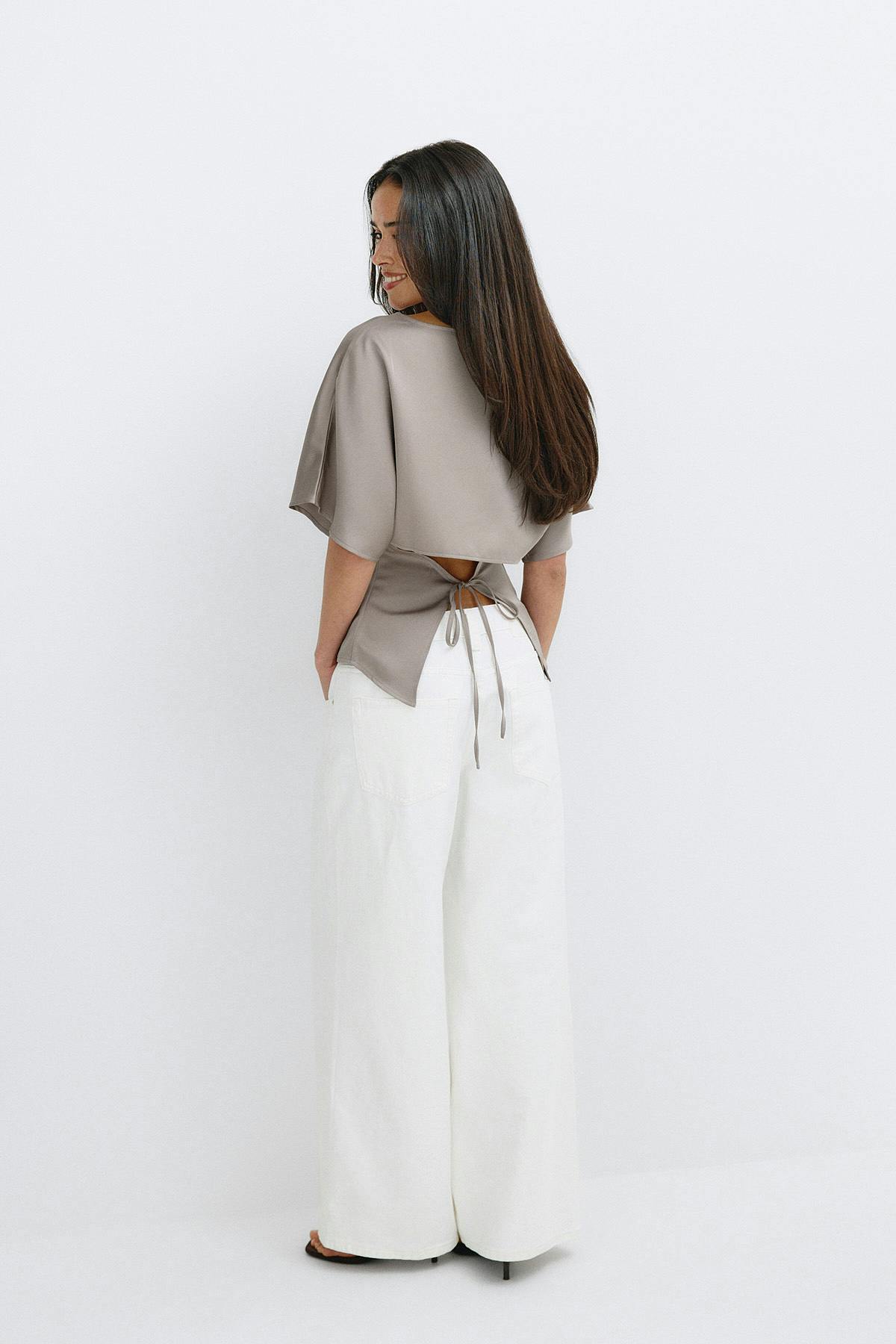 Open back satin blouse