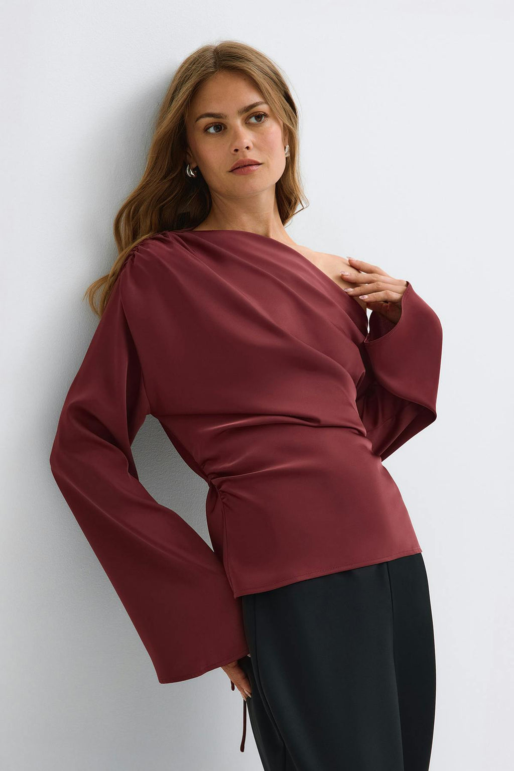 Draped satin blouse