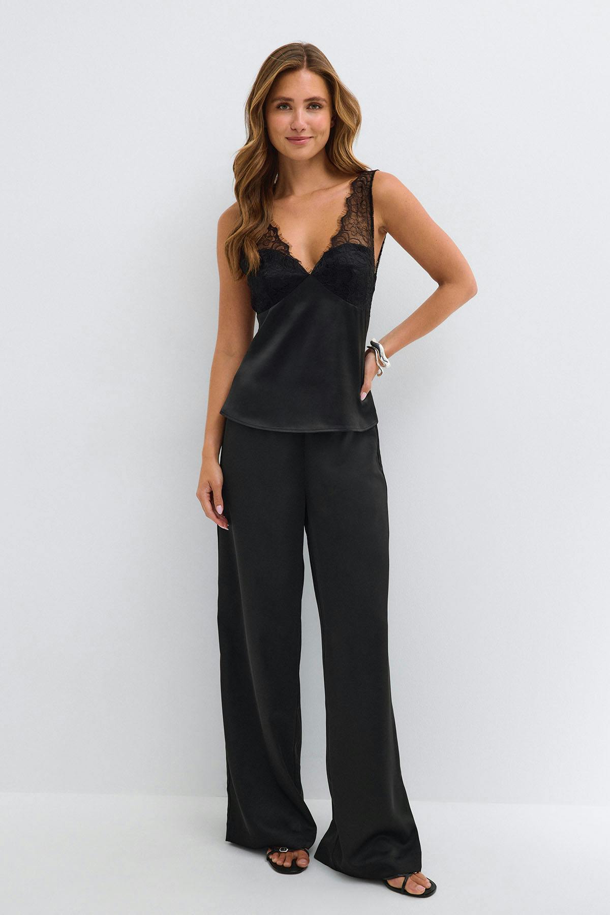 Lace satin top