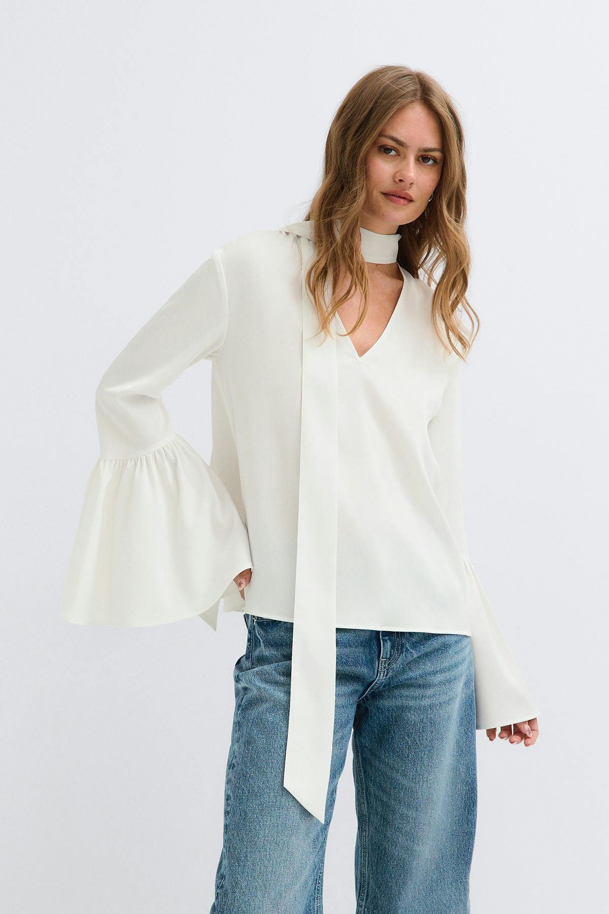 Wide sleeve scarf top