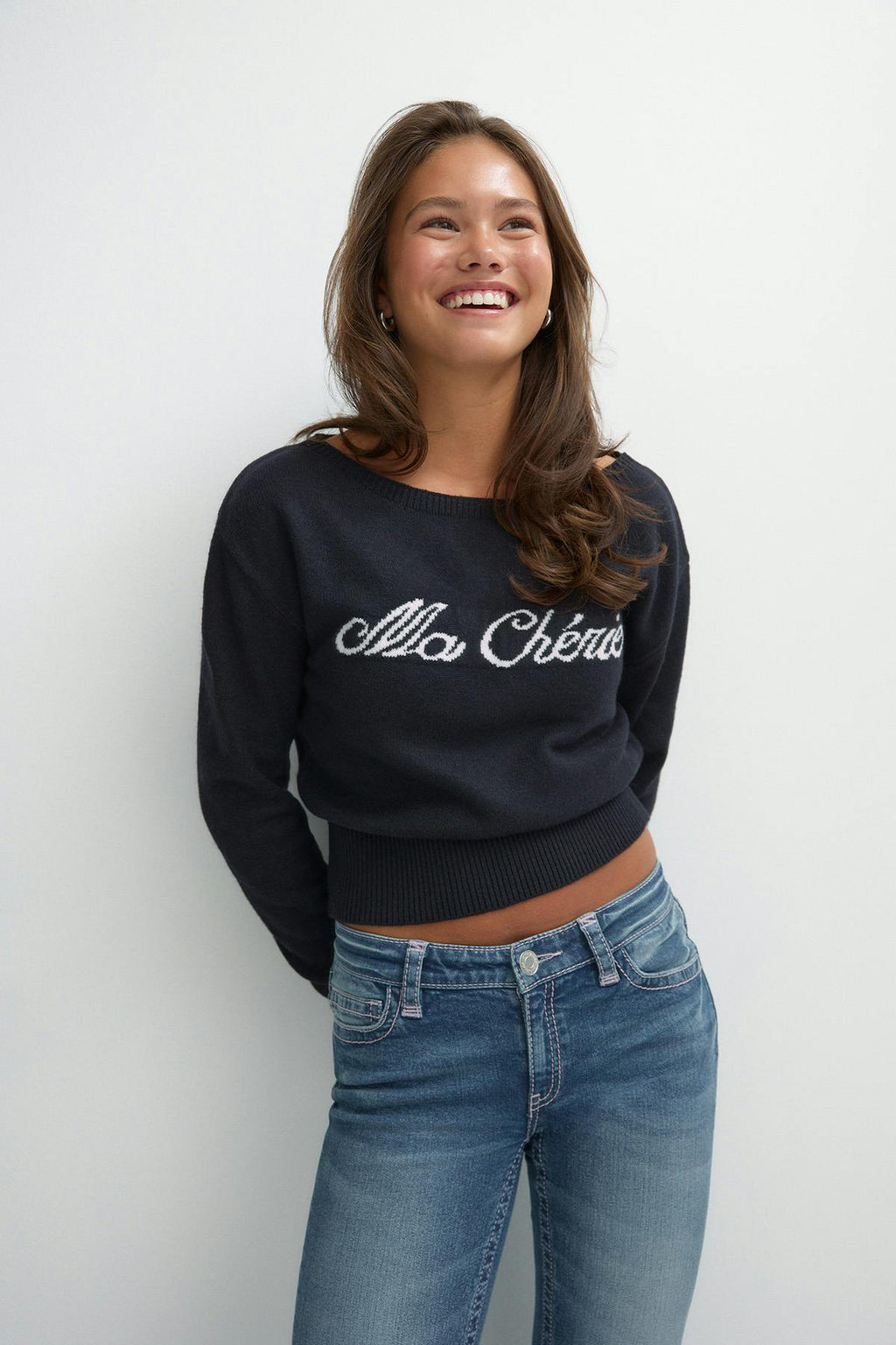 Y knitted graphic sweater