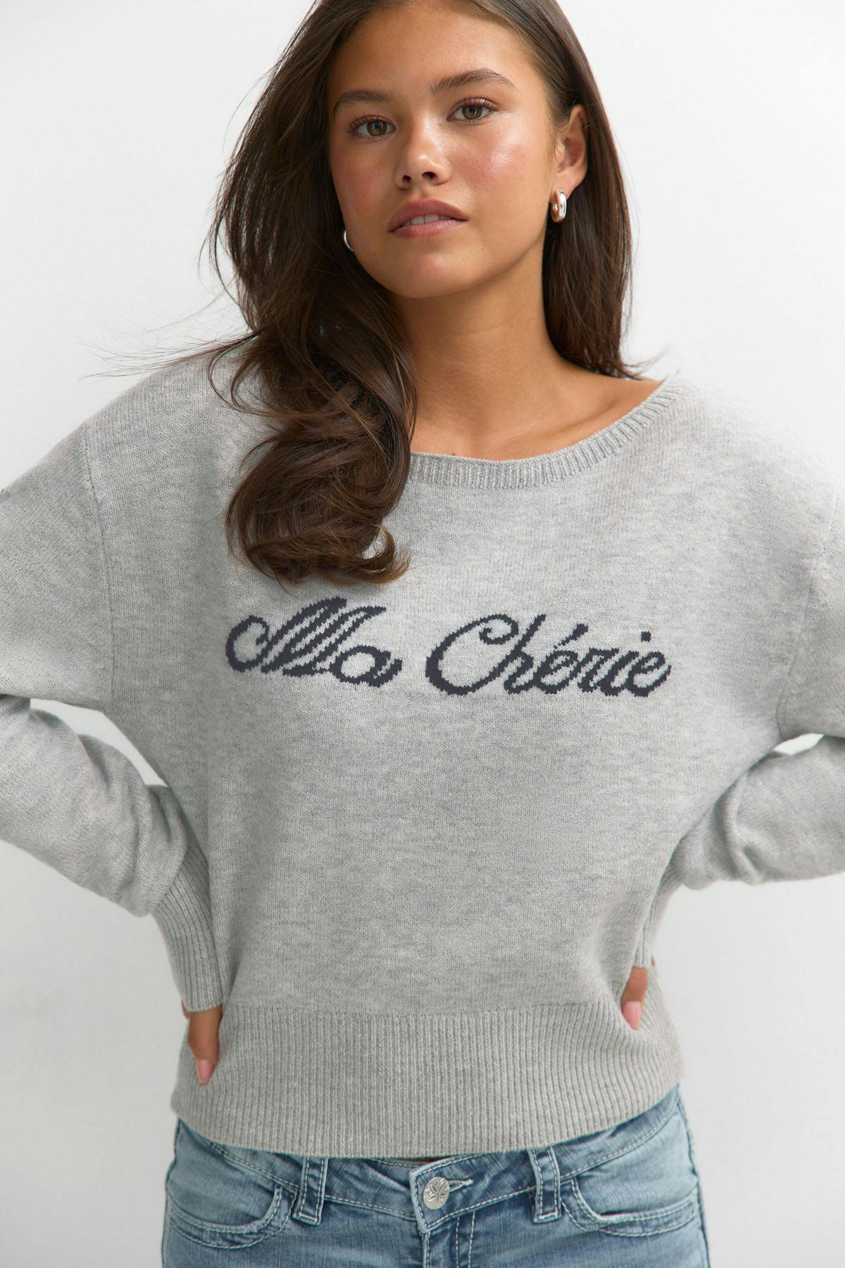 Y knitted graphic sweater